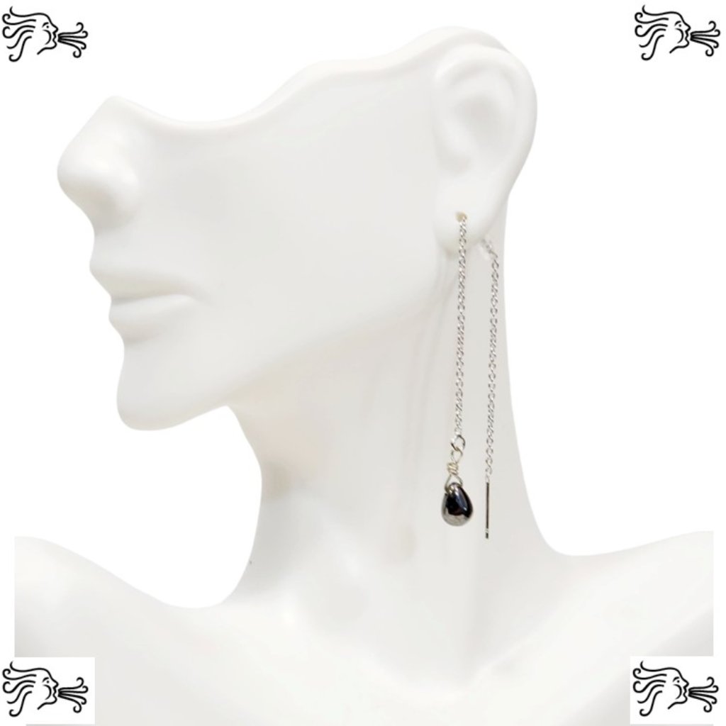 Threader Chain Earrings Dark Gray Picasso Teardrop On Silver Dain 28$